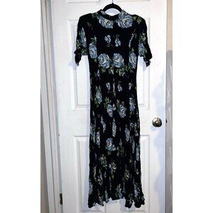 Vintage 90S AMERICAN ANGEL Floral Crinkle Mockneck Short Sleeve Maxi Dress